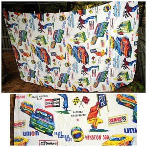 VTG 70s NASCAR Sears Perma Prest TWIN Bedspread Daytona Firecracker Grand Nat'l